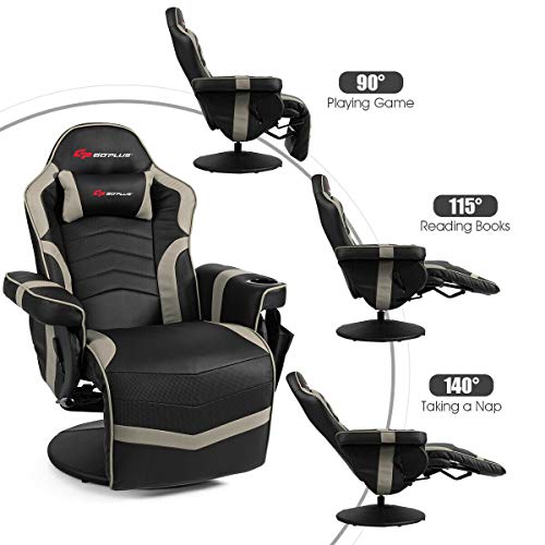 Goplus Massage Gaming Chair, Racing Style Gaming Recliner w/Adjustable Backrest and Footrest