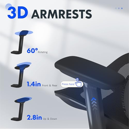 FLEXISPOT ErgoX Premium Ergonomic Office Chair with Footrest- Adjustable 3D Armrests, Dynamic Lumbar Support, Recline & Tilt Function, Mesh Seat