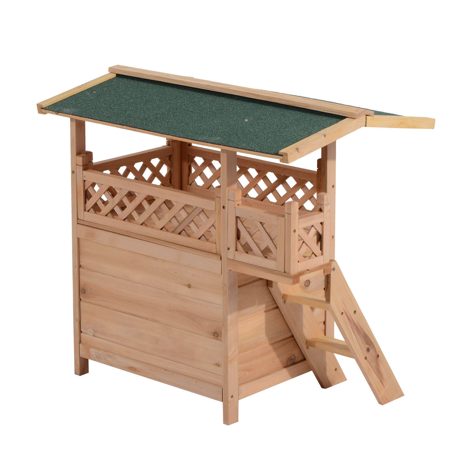 Pawhut Wooden Pet House Cat Room Dog Puppy Large Kennel Indoor Outdoor Shelter w/ Roof - Wood