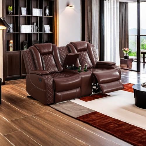 A Ainehome Leather Power Recliner Sofa Set,Leather Sofa Set Reclining Couch with Wireless Charger and Loveseat Theater Seating