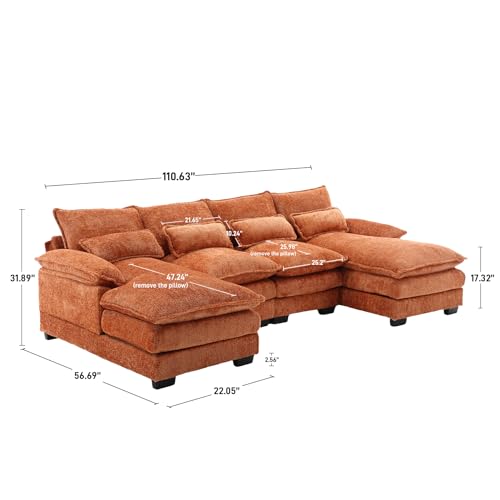 OUYESSIR U Shape Sectional Sofa Cloud Couch, 110" Upholstery Comfy Modular Sofa
