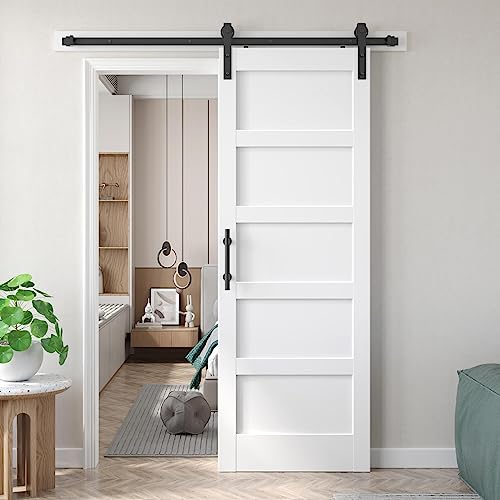 Fredbeck Double 21inx84in White Barn Door and 7FT Sliding Barn Door Hardware Kit Included,Solid,MDF, PVC Surface,DIY Assembly,5-Panel