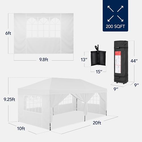 Best Choice Products 10x20 Party Tent, Heavy Duty Waterproof Large Outdoor Event Easy Pop Up Canopy Shelter w/Sidewalls, 1-Button Setup, Wheeled Case