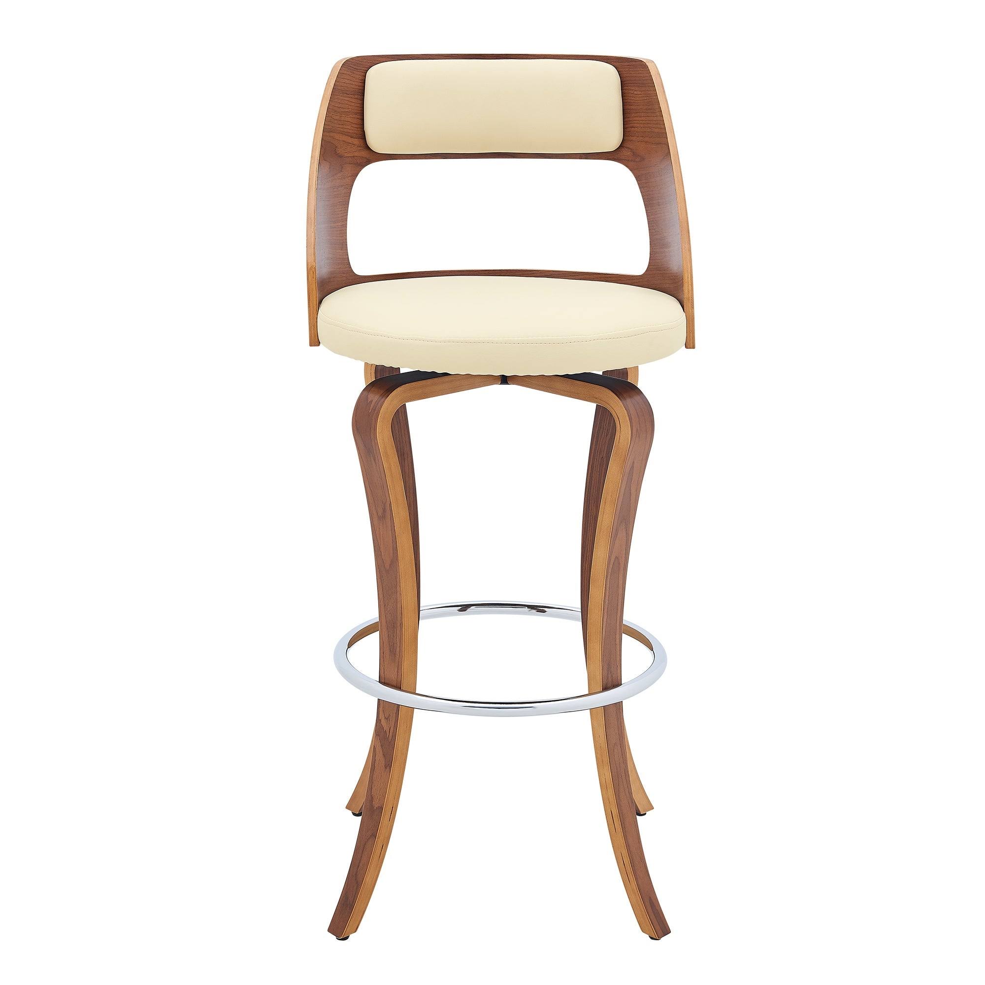 Armen Living Grady 26x22 Swivel Gray Faux Leather and Walnut Wood Bar Stool