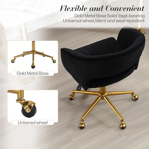Home Office Swivel Desk Chair, Modern Corduroy Desk Chair, Height Adjustable Armchair with Gold Base