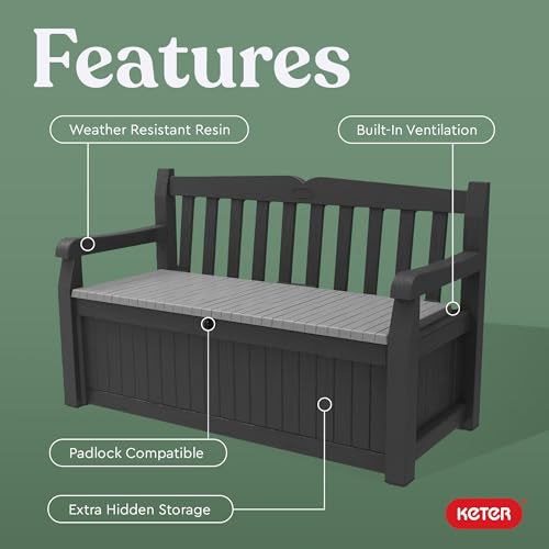 Keter Solana 70 Gallon Storage Bench Deck Box for Patio Storage
