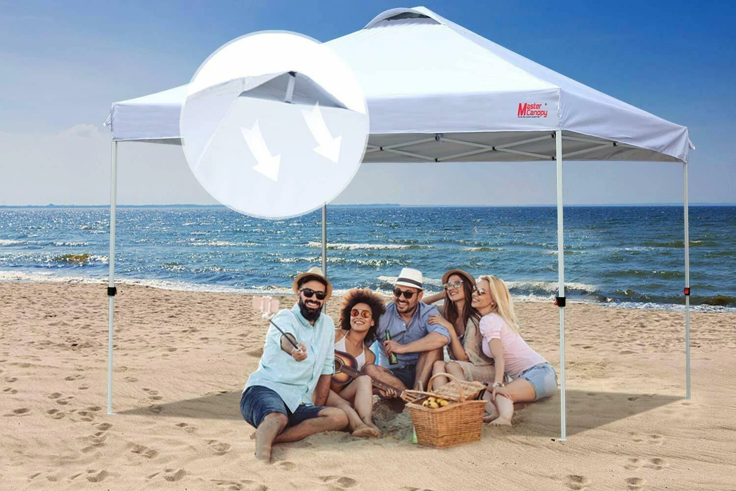 MASTERCANOPY Pop-Up Canopy Tent Commercial Instant Canopy with Wheeled Bag,Canopy Sandbags x4,Tent Stakesx4(10&x10& White)