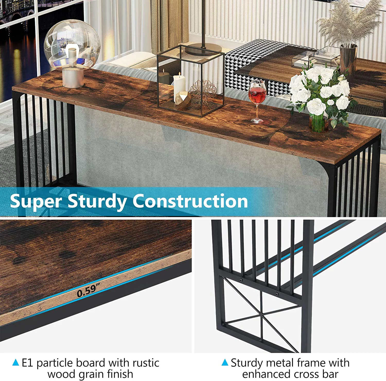 Tribesigns 70.9 inch Sofa Console Table Behind Couch for Living Room Hallway, Rustic Brown