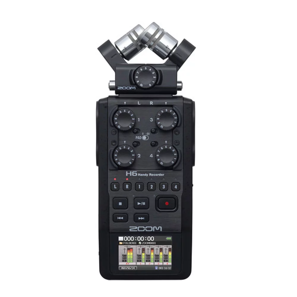 Zoom H6 All Black Six Track Portable Recorder Podcasting Bundle with Zoom Dynamic Mic + Headphones + Accessories