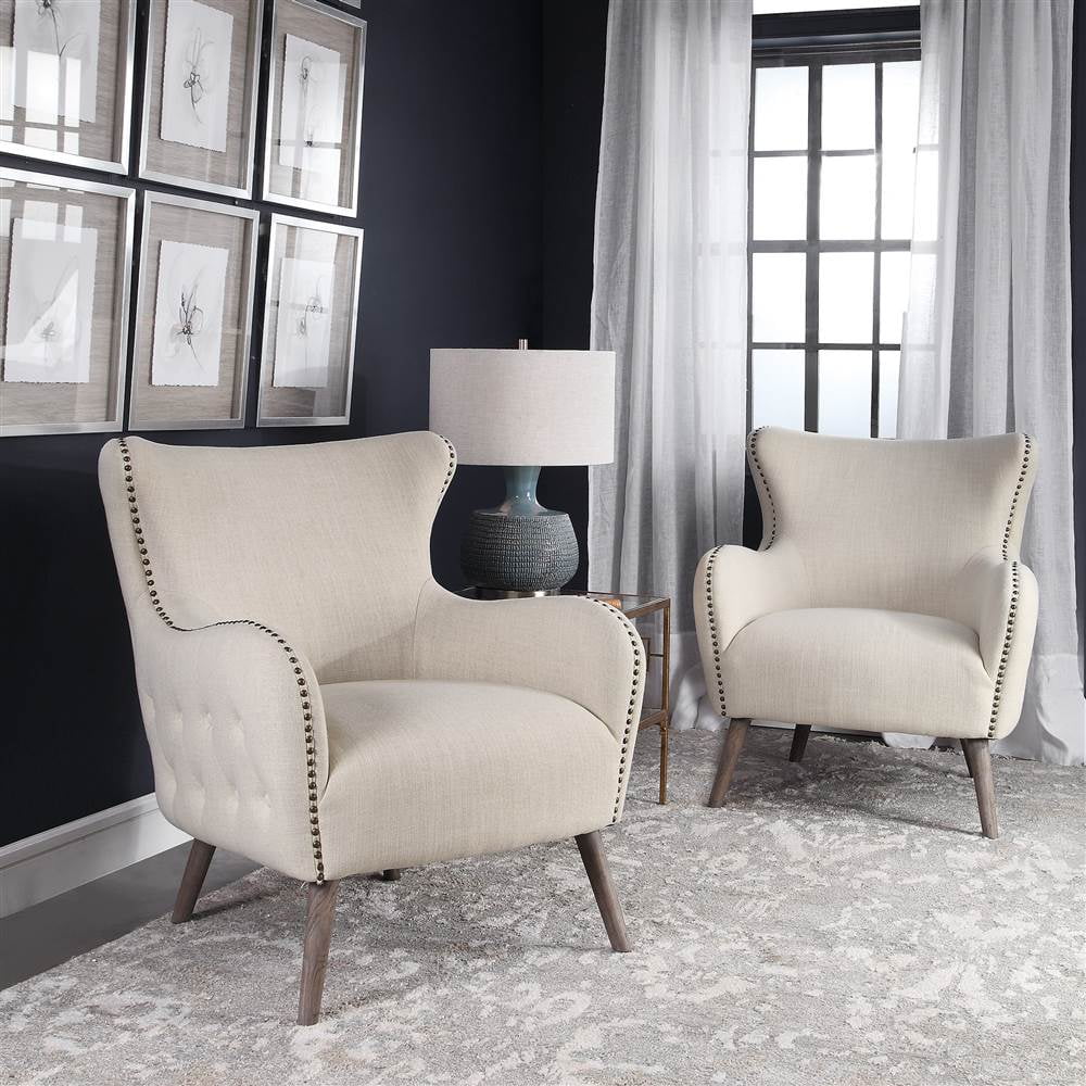 Uttermost 23500 Donya 31-1/2" Wide Wood Framed Linen Wingback Chair - Off White