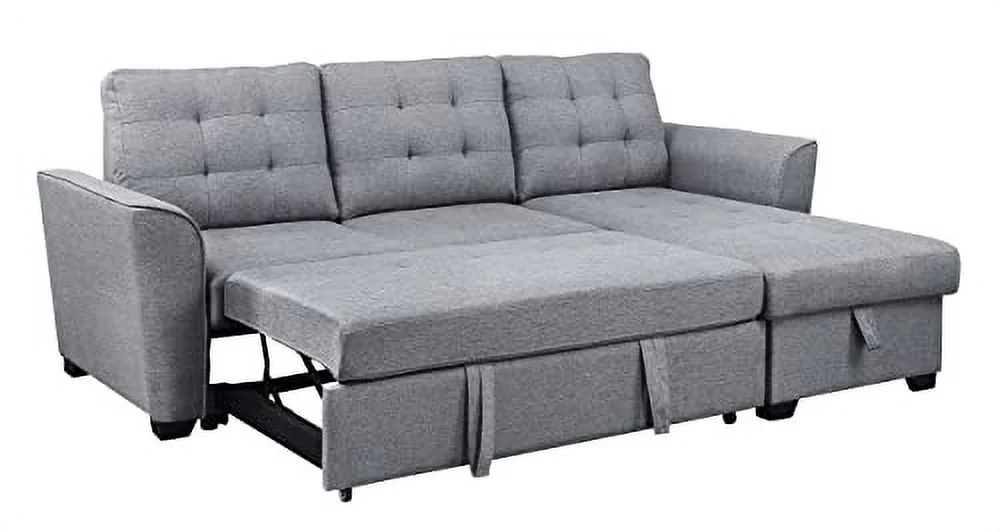 Avery Light Gray Linen Sleeper Sectional Sofa with Reversible Storage Chaise