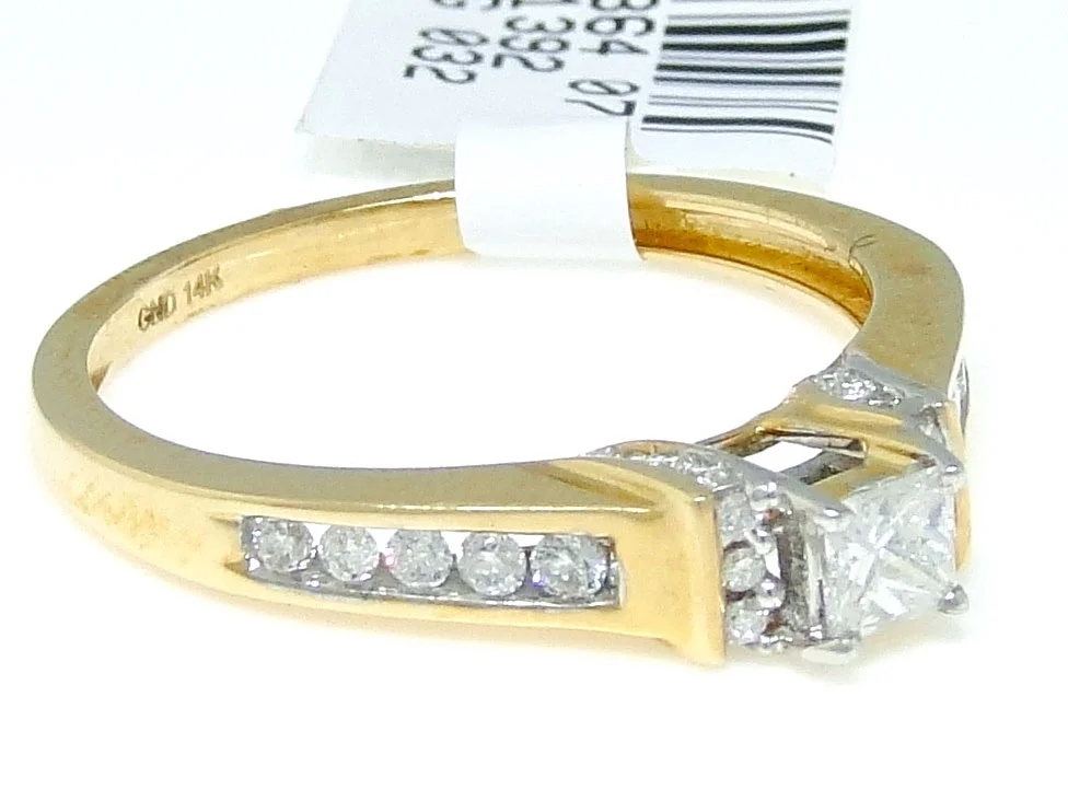 14k Yellow Gold Princess Cut Engagement Solitaire Band Diamond Ring 0.38Ct