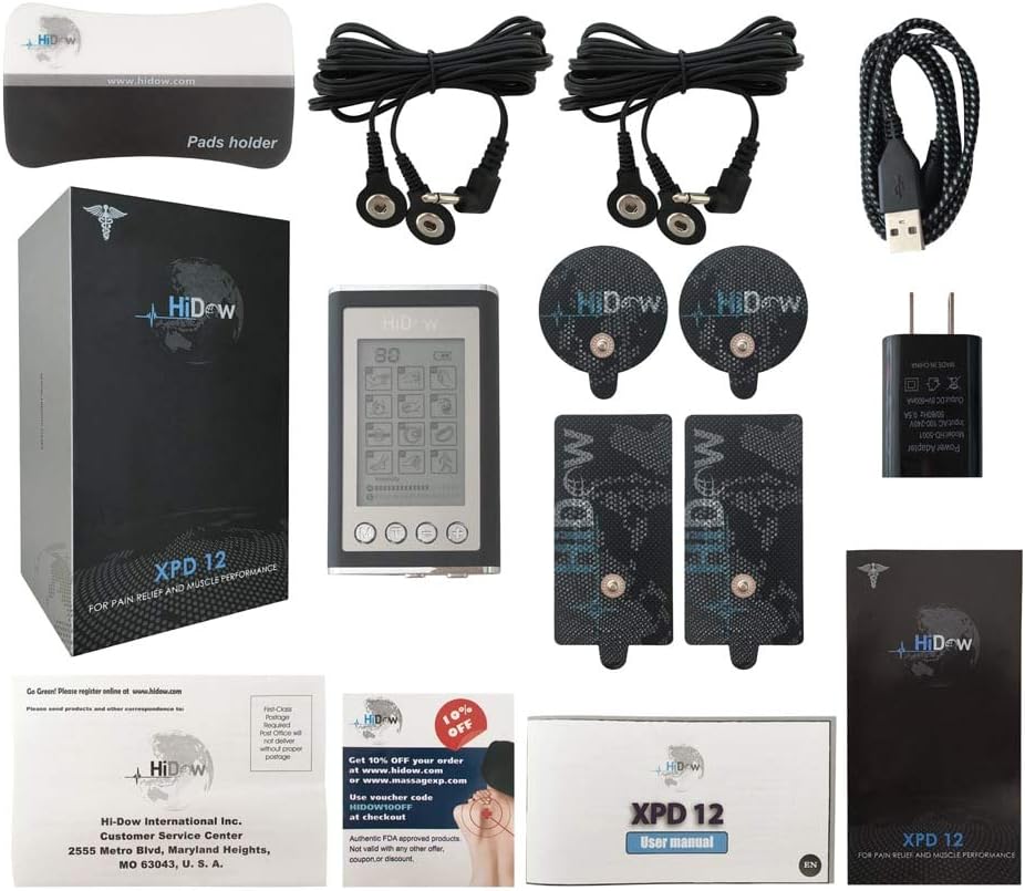 HiDow XPD Dual Channel TENS EMS Unit 12 Modes Muscle Stimulator Pain Relief Therapy Electronic Pulse Massager for Sore Muscles in Your Shoulders