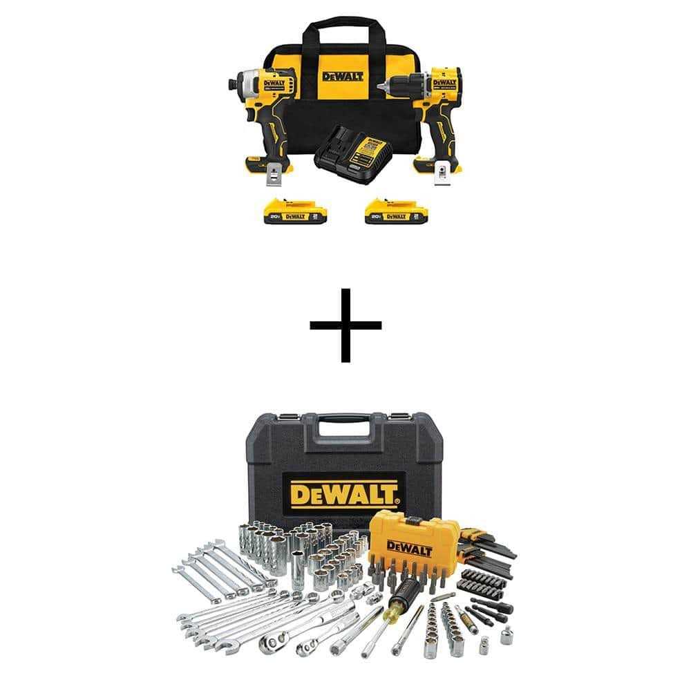DEWALT ATOMIC 20V MAX Lithium-Ion Cordless Combo Kit 2-Tool and Mechanics Tool Set 142-Pc w/ 2Ah Batteries, Charger and Bag
