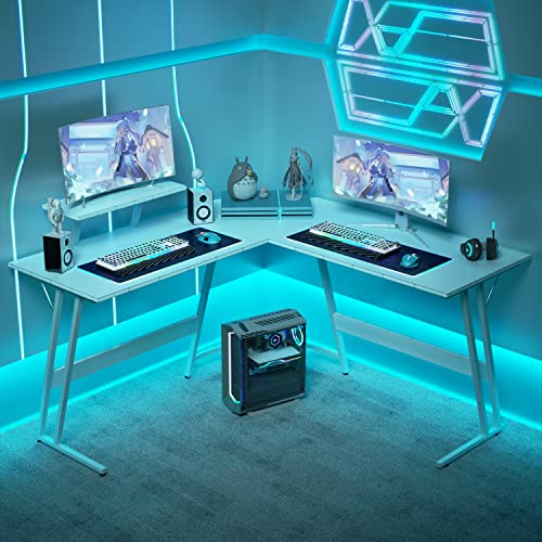 Homall L Shaped Gaming Desk Computer Corner Desk PC Gaming Desk Table with Large Monitor Riser Stand for Home Office Sturdy Writing Workstation