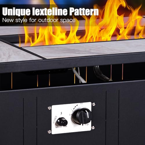 30" Propane Fire Pit with Real Ceramic Tabletop, 50000 BTU Gas Firepit Table with Lid & Glass Rock, Outdoor Fire Pit for Dining or Party