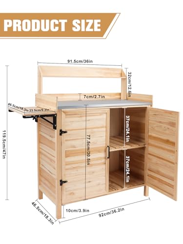 Kalolary Potting Bench for Outside Garden Potting Table with Storage Cabinet Foldable Shelf Multipurpose Garden Workstation Wooden Outdoor Potting