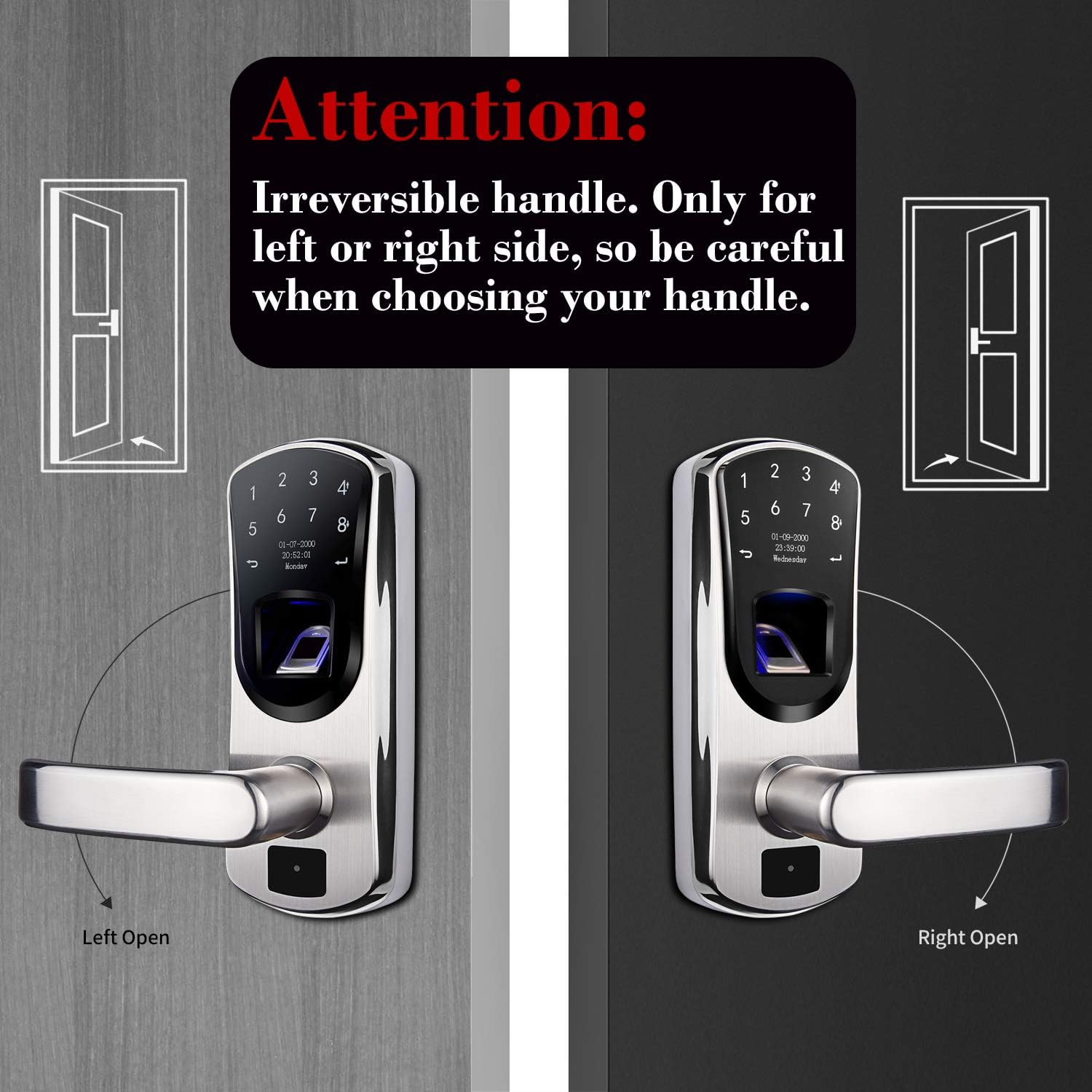WeJupit V8 Fingerprint Keyless Entry Smart Door Lock Stainless Steel Touchscreen with Electronic Keypads, Spare Key, Two-Factor Authentication