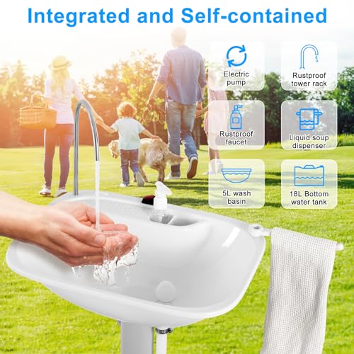 Automatic Portable Sink with Type-c Port, Electric Lightweight Camping Hand Washing Station, Wash Basin with 18L Bottom Water Tank, Soap Dispenser