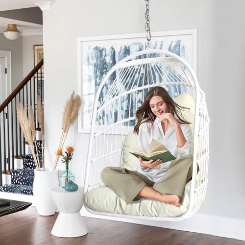 Chihee Egg Chair Foldable Wicker Rattan Hanging Chair Swing Chair Indoor Outdoor Patio Wicker Chair Hammock Chair with Stainless Steel Hanging Kit