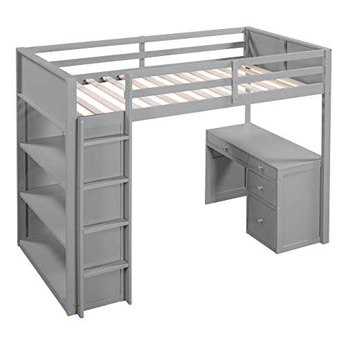 Harper & Bright Designs Full Size Loft Bed with Wardrobe and Desk, Solid Wood Loft Bed Frame with Storage, for Kids Teens Adults (Full Size, White)