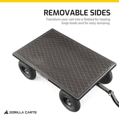 Gorilla Carts Steel Utility Wagon w/ Removable Side Panels, 1000 lb Capacity, Gray