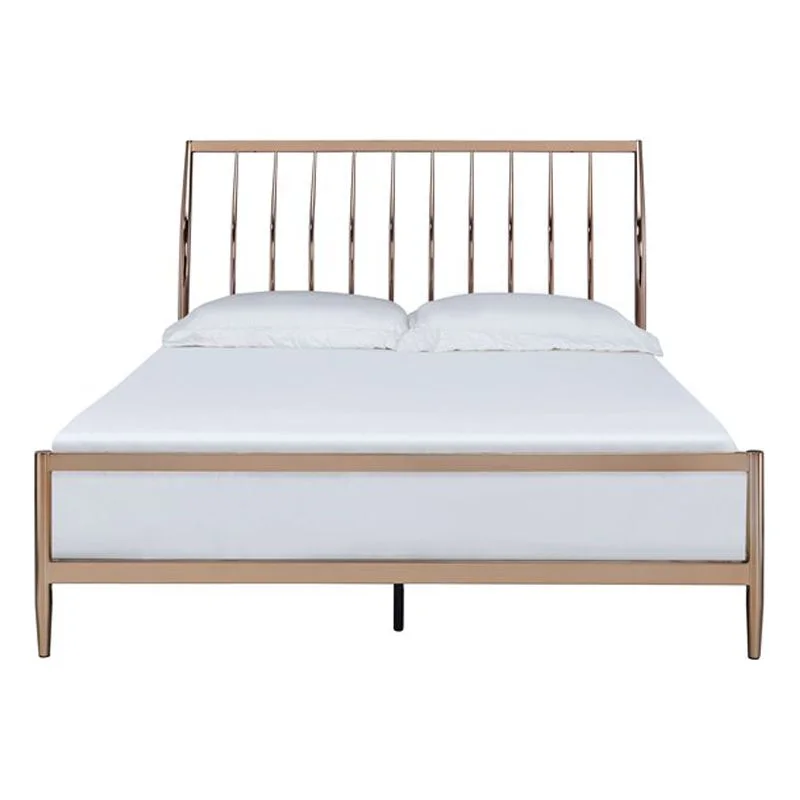 Bowery Hill Contemporary Queen Metal Frame Sleigh Bed in Copper and Rose Gold