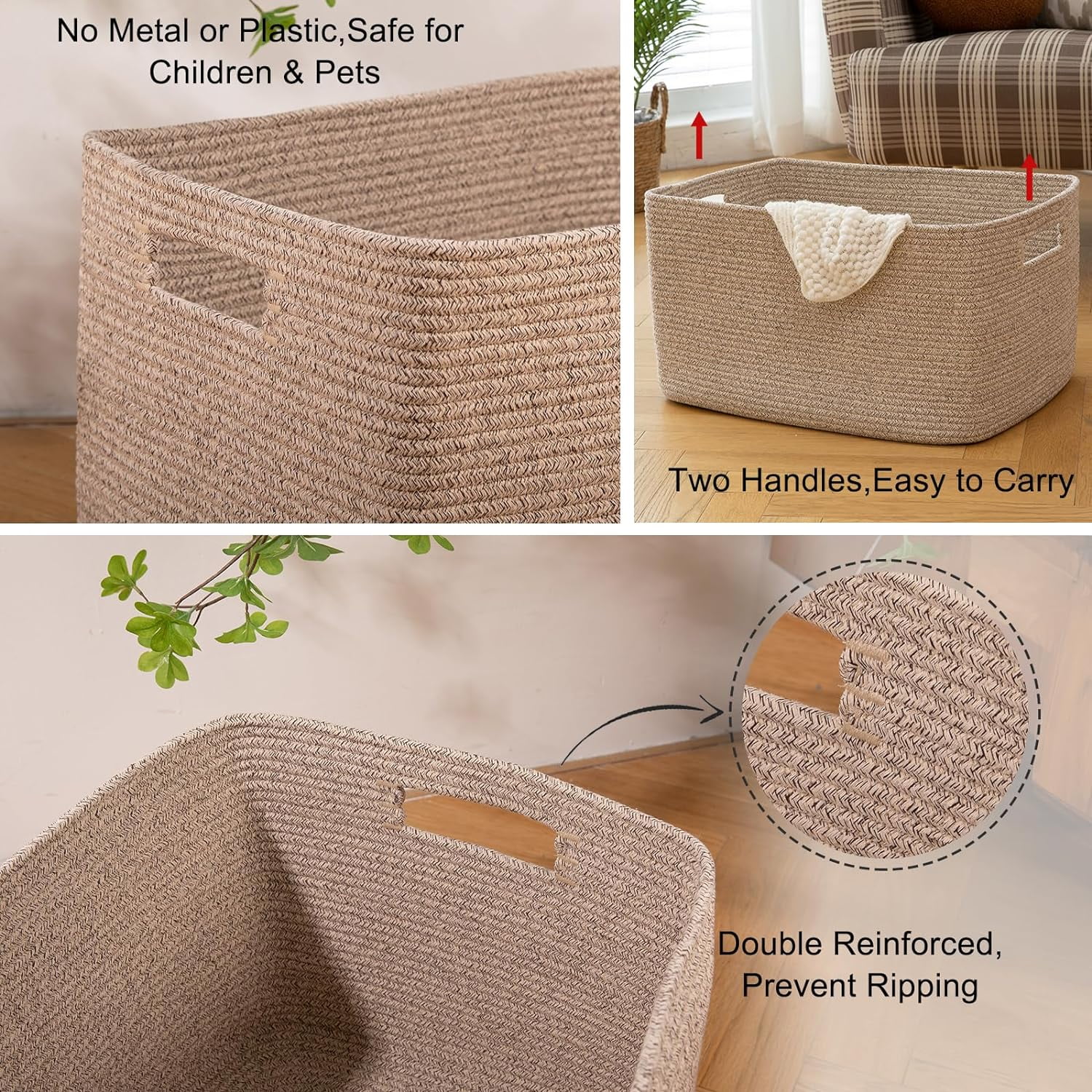 118L XXXLarge Cotton Rope Storage Basket, Oversized Blanket Basket, Used for Organizing Dirty Clothes in Living Room, Bedroom, Nursery