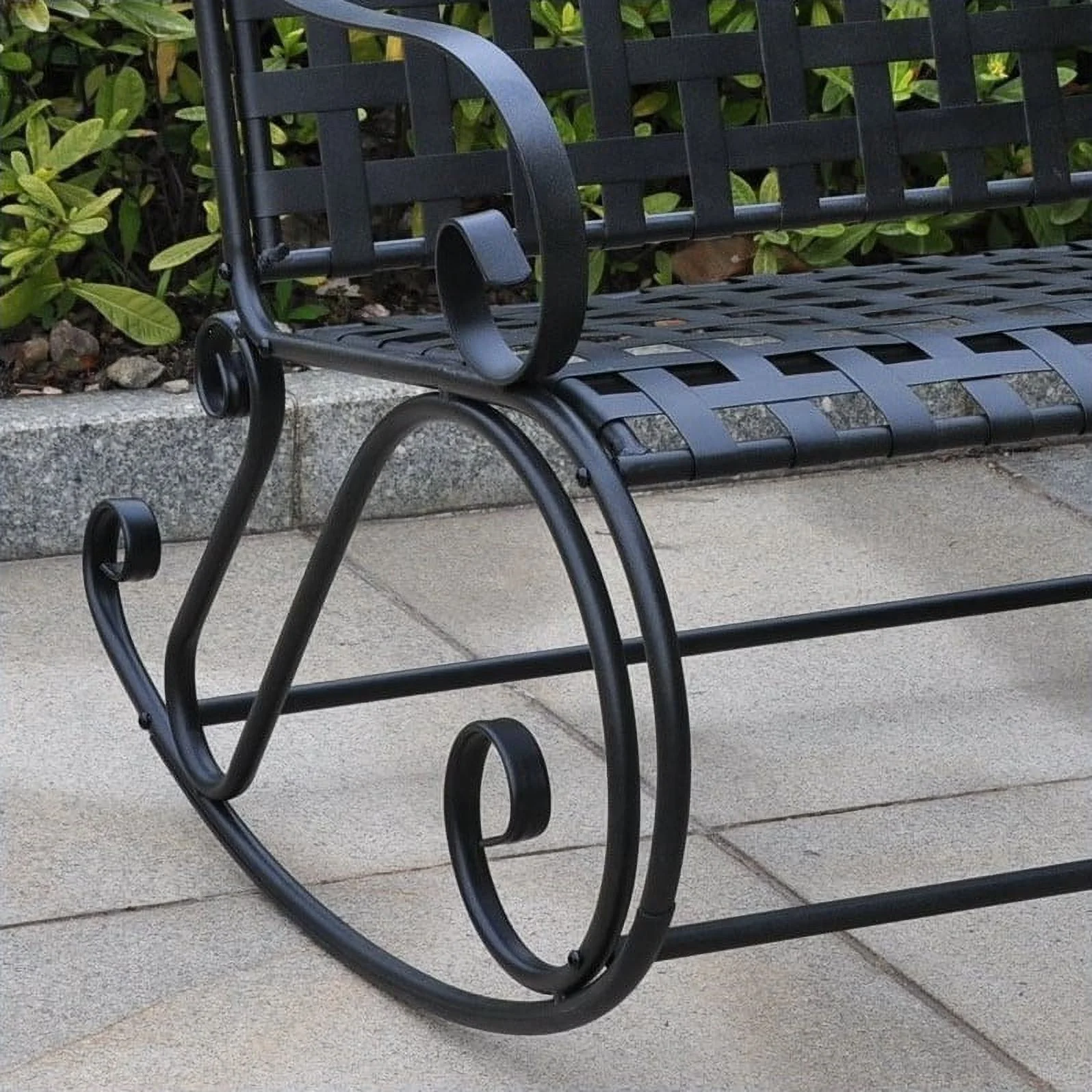 Pemberly Row Iron Patio Rocker Loveseat in Black