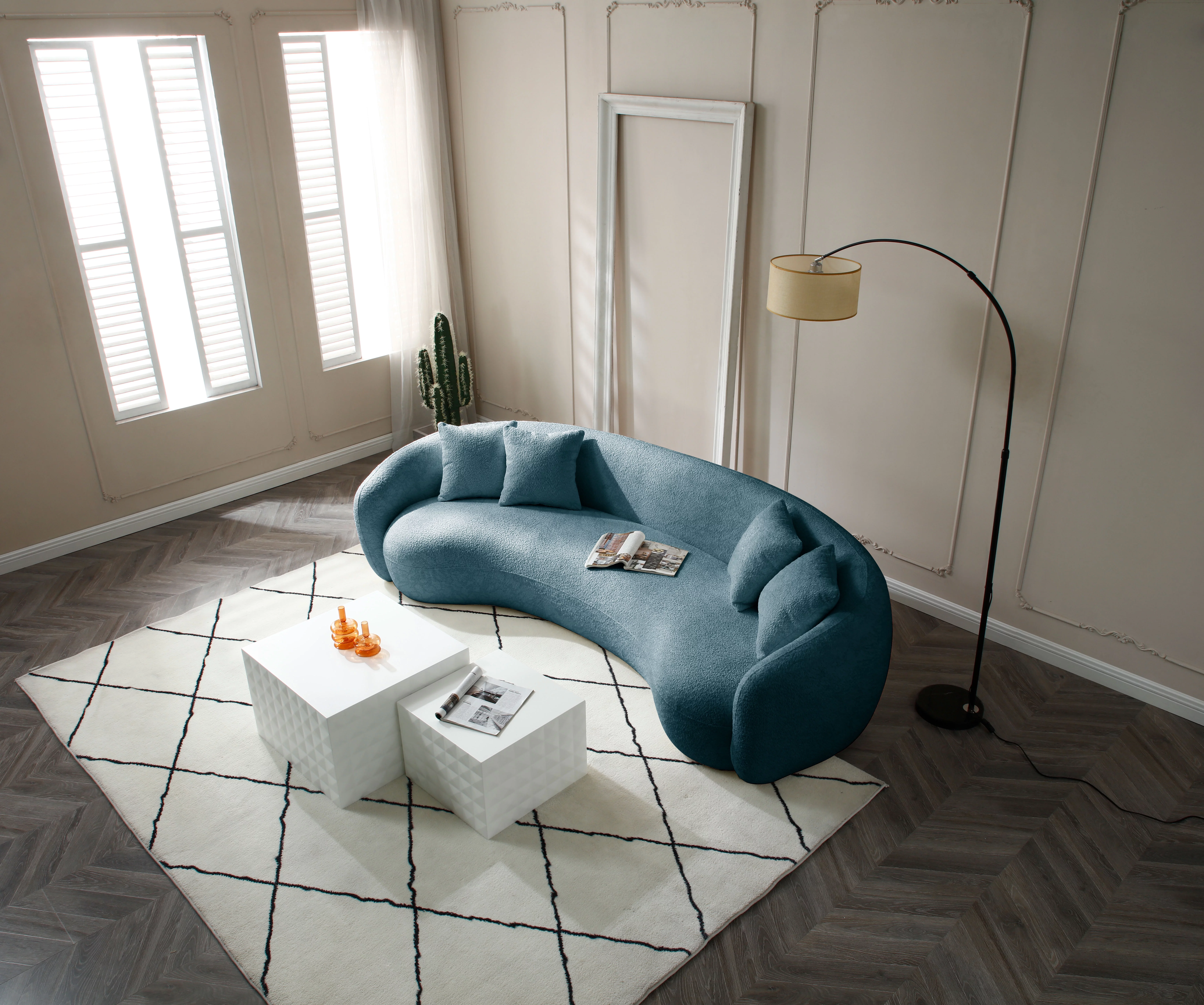kevinplus 101'' Boucle Curved Sofa Couch for Living Room