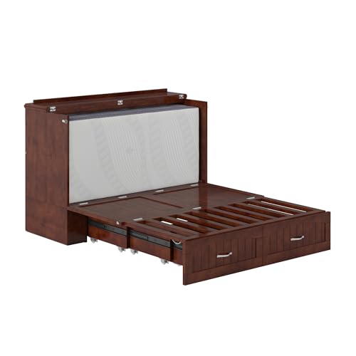 AFI Southampton Queen Murphy Bed Chest with Mattress, Storage, and Built-in Charger in Grey