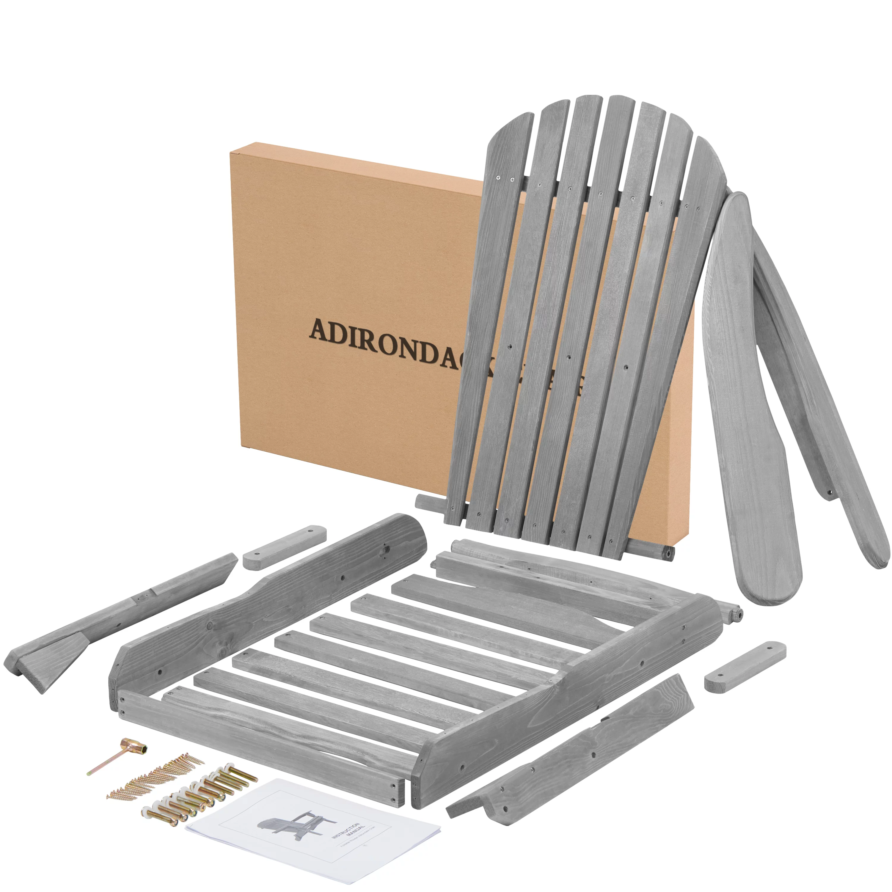 Outdoor Adirondack Chairs, Seizeen Wooden Folding Adirondack Chair Set of 2, Patio Furniture Set Lounge Chairs Quick Assembled
