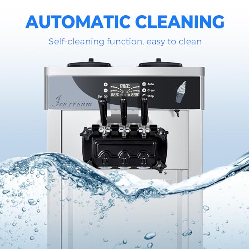 Commercial Ice Cream Maker, 1800W 3 Flavors Soft Serve Ice Cream Machine
