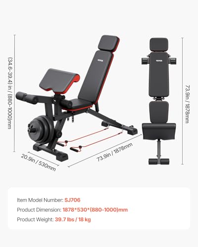 VEVOR Weight Bench, 800lbs Adjustable Weight Bench Press for Full Body Workout, Exercise Sit up Bench for Home Gym Strength Training