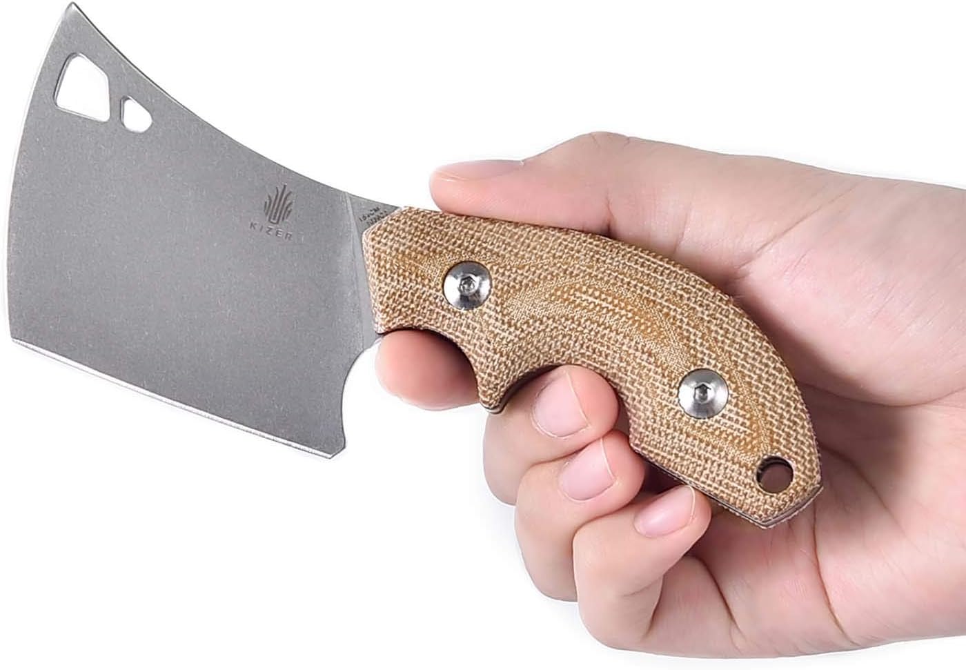 Kizer Fixed Blade Knife, 154CM Blade and Brown Micarta & G10 Handle Camping Knife with Sheath,Butcher 1039C2