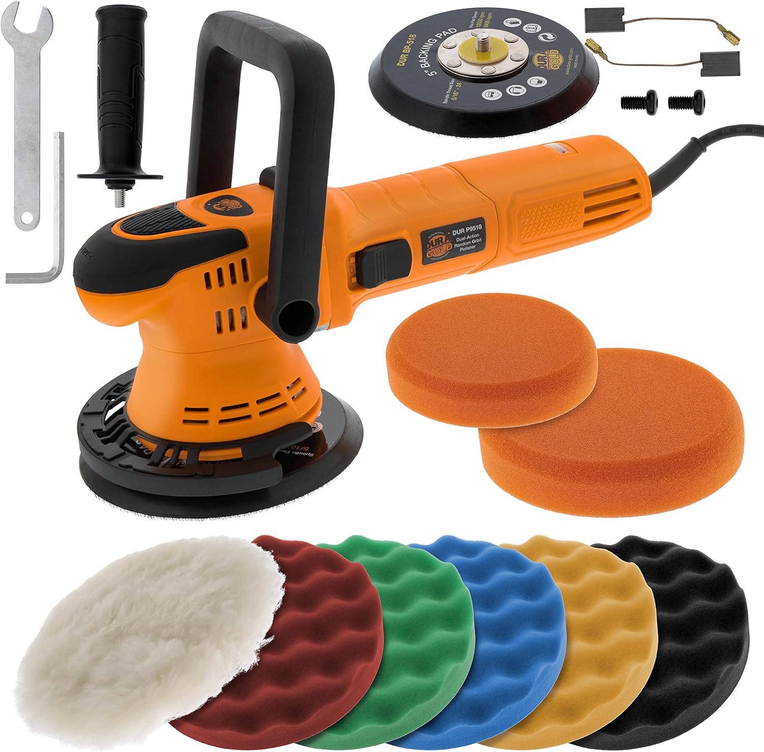 Dura-Gold Heavy Duty 6 Random Orbit Dual-Action Polisher Buffer Sander with Buffing & Polishing 8 Waffle Foam Pad Kit