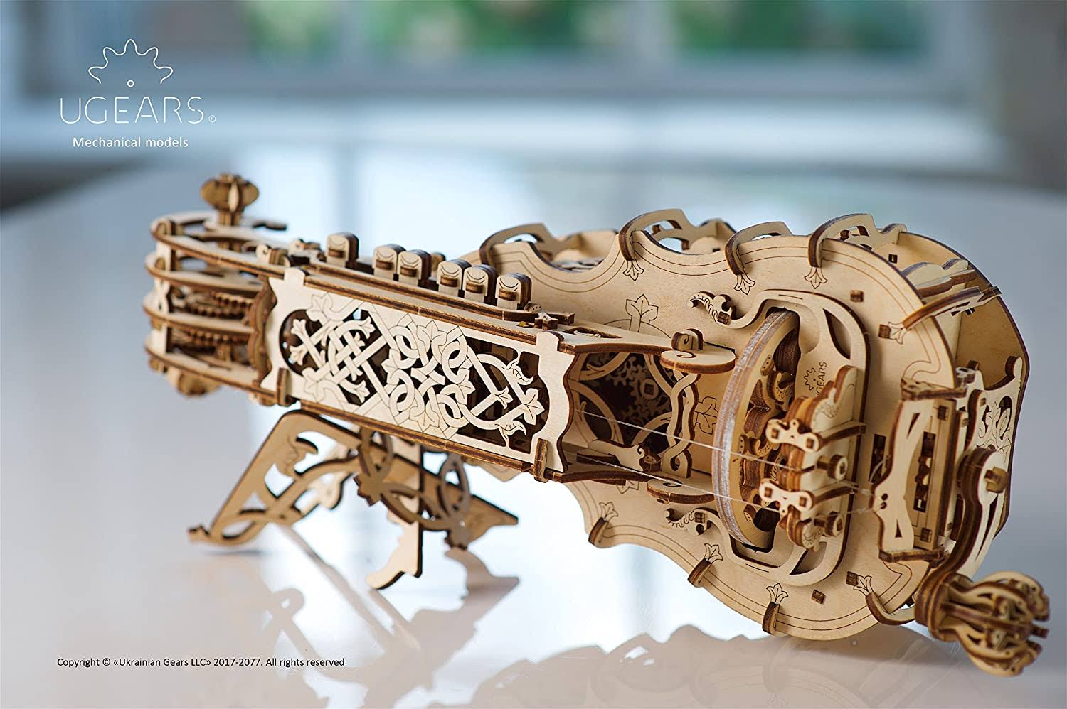 Ugears Hurdy-Gurdy 3D Puzzle, Wooden Musical Model, Brain Teaser, DIY Craft Set