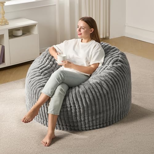 Hobestluk 5ft Bean Bag Chairs for Adults Large Beanbag Chair with Stripe Plush Cover Big Bean Bag Chair for Living Room Bedroom Dorm Office -Black