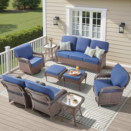 7 Pieces Outdoor Furniture Set with Swivel Chairs