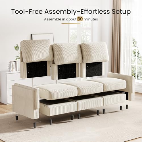 KKL Modular Sectional Sofa Bed with Storage Ottoman, Convertible L/U-Shaped Sleeper Couch for Living Room, Modern Reversible Design, Beige
