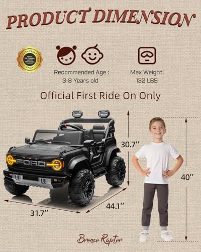 24V Ride on Toys for Big Kids, Licensed Ford Bronco Raptor 2 Seater Ride on Cars with Remote Control, Ride on Truck w/ 4-Wheeler Suspension, 3 Speeds