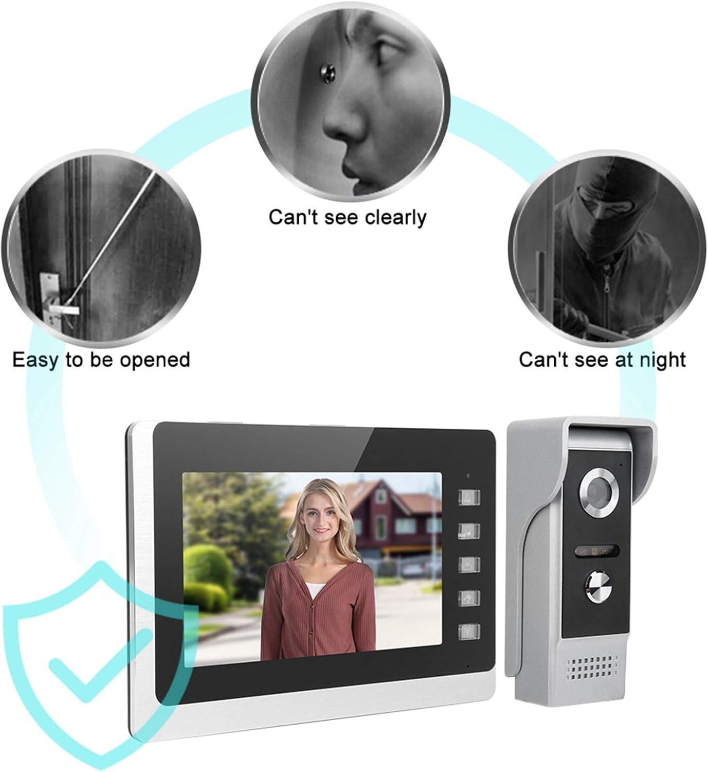 Video Door Phone Doorbell Intercom System, Wired Door Entry System with 7 Inch TFT LCD Monitor & High-definition Camera, for 1-Family House