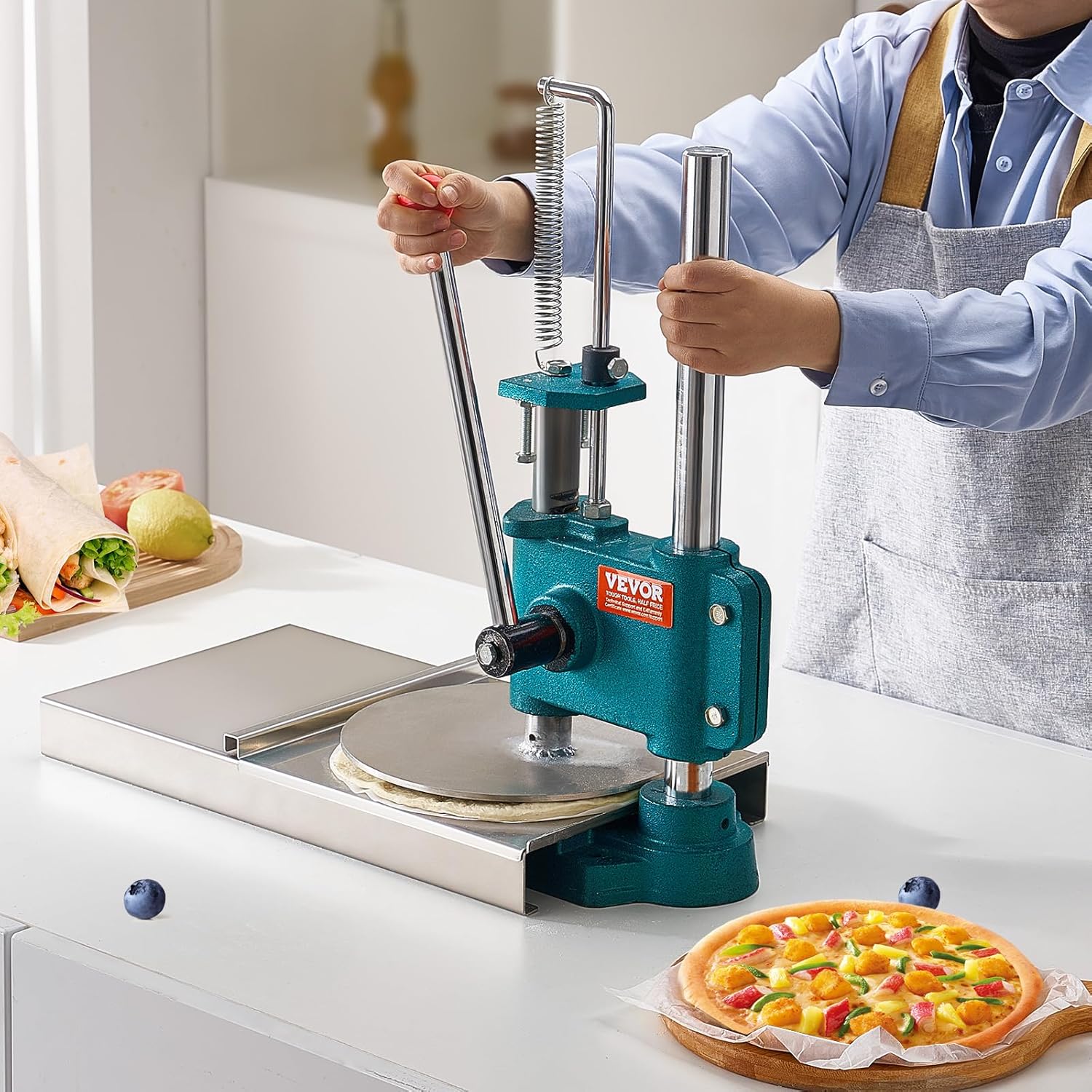 VEVOR Manual Pizza Dough Press Machine, 9.5inch/24cm Household Pizza Pastry, Stainless Steel Pizza Presser