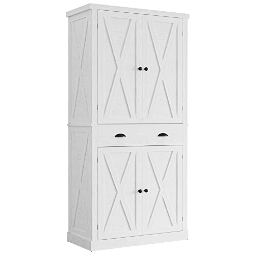 IRONCK Kitchen Pantry Storage Cabinet 72.6" H, with Barn Doors, Drawer, 4 Adjustable Shelves, Freestanding Cupboard for Dining Room Living Room