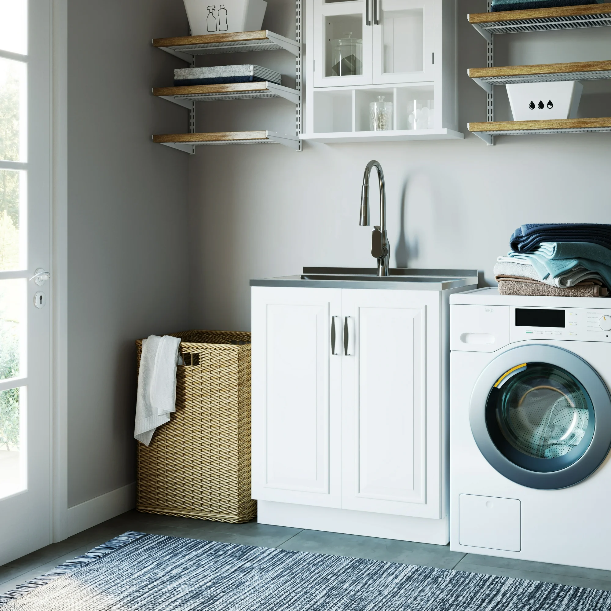 Simpli Home Darwin All-in-One 28-inch Utility Sink &amp; Cabinet