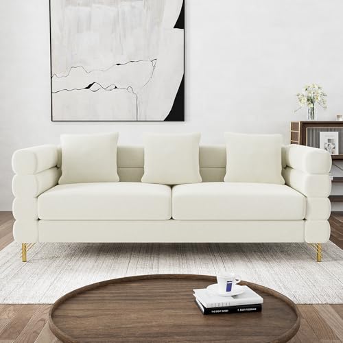 Cloud Couch for Living Room, 79" Modern Overstuffed Deep Seat Boucle Sherpa 3 Seater Sofa with 3 Pillows