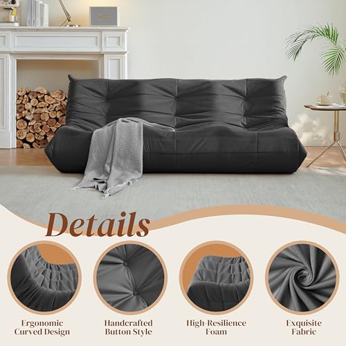 Bean Bag Chair for Adults - Suede & Microfiber Fireside Floor Chair, Comfortable Corner Lounge Sofa for Living Room, Bedroom, Office (3-Seater, Beige)