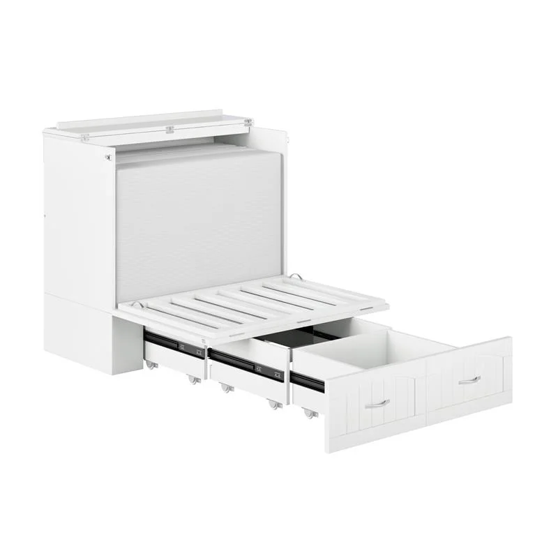 Bowery Hill Modern Wood Twin XL Murphy Bed Chest with Mattress in White