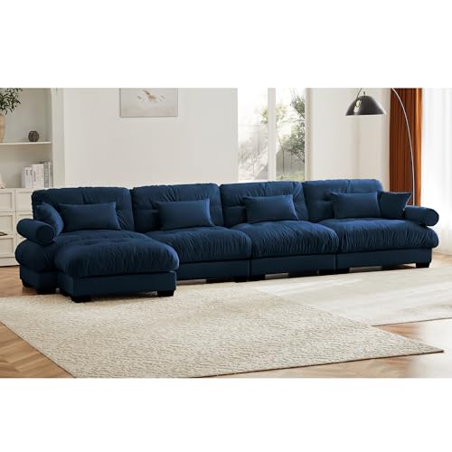 130" Modular Sectional Sofa,Velvet Upholstered Couches for Living Room,3 Seater Green Sofa Couch with Movable Ottoman