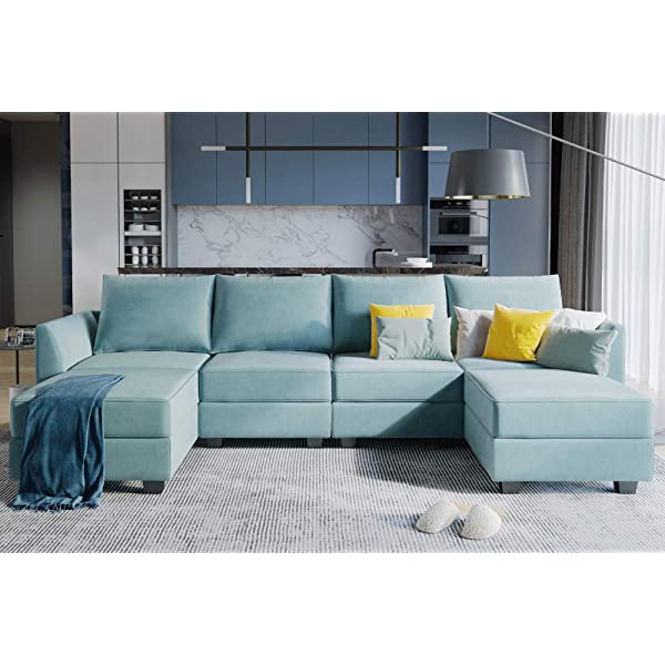 HONBAY Convertible Sectional Sofa U Shaped Couch with Reversible Chaise Modular Oversized Couch Sectional Sofa with Ottomans